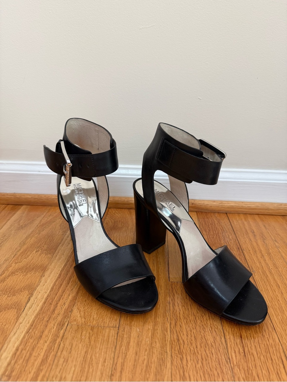 Michael Kors Black Block-Heel Ankle Strap Sandals